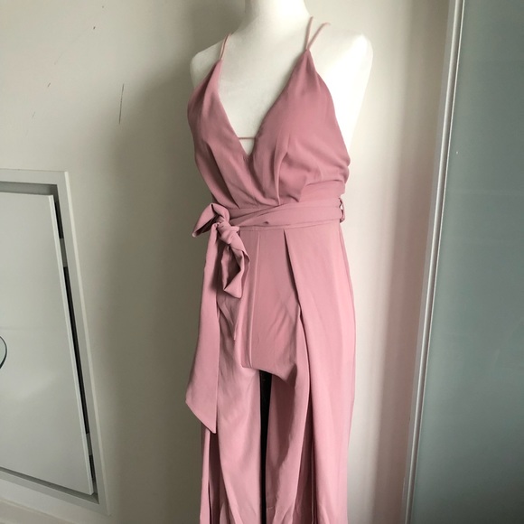 Mendocino nude pink long pant jumpsuit with slit - Picture 4 of 5